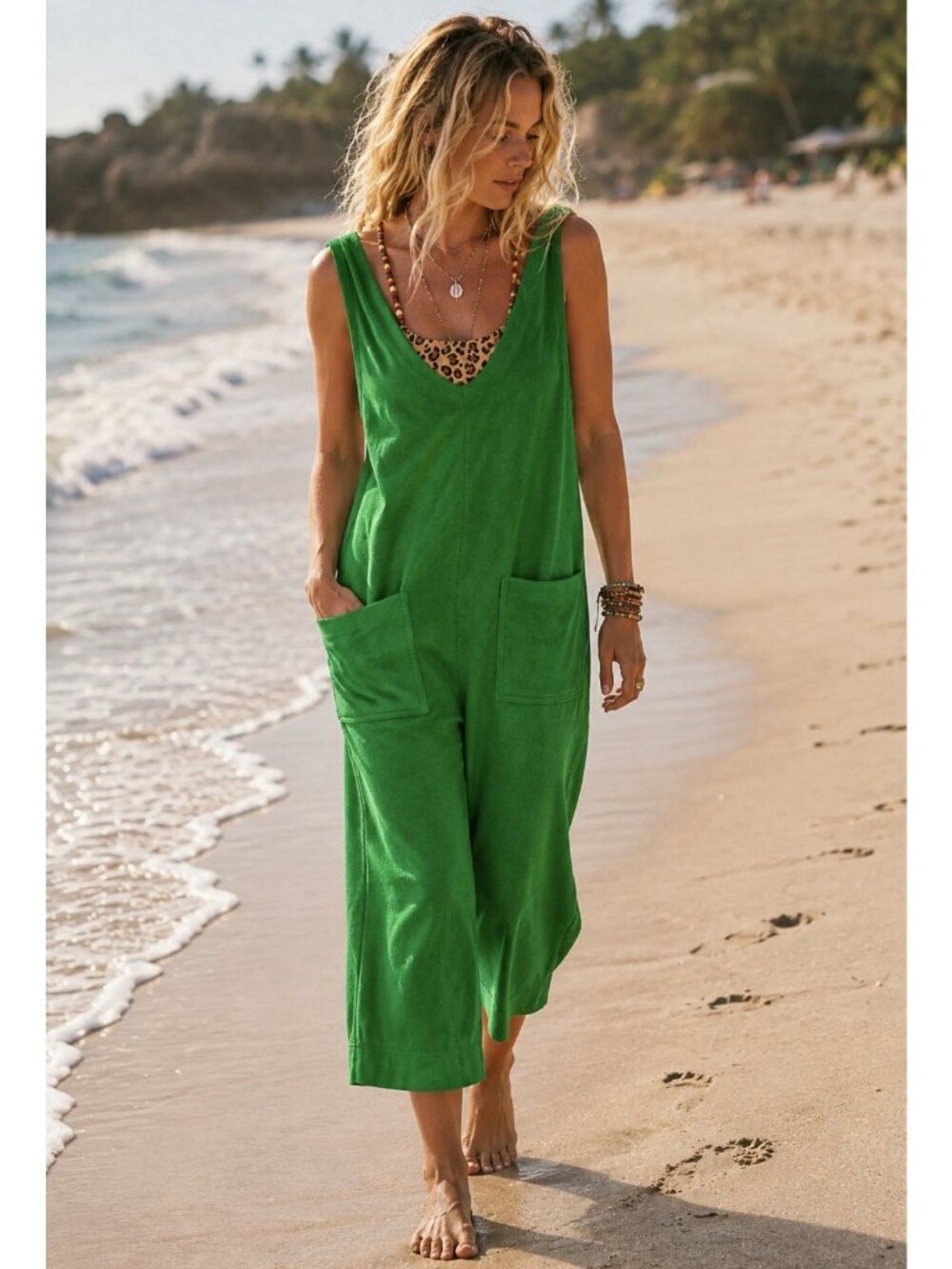 Free People Beach Martha Wide Leg Sleeveless Terry Pull On Coverup Jumpsuit S